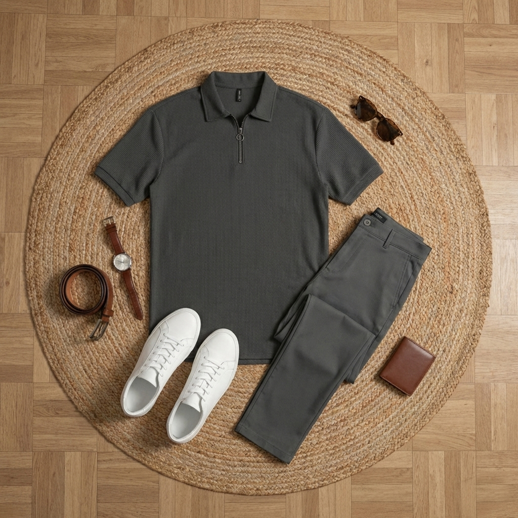 پکیج ست مردانه تیشرت نیم زیپ و شلوار مدل Toka