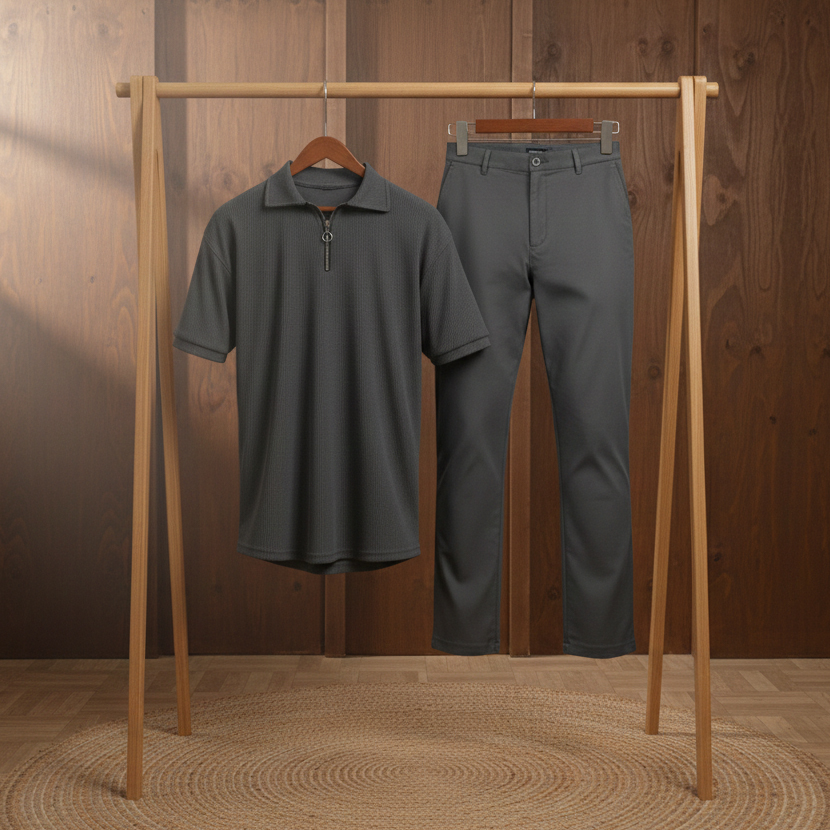 پکیج ست مردانه تیشرت نیم زیپ و شلوار مدل Toka