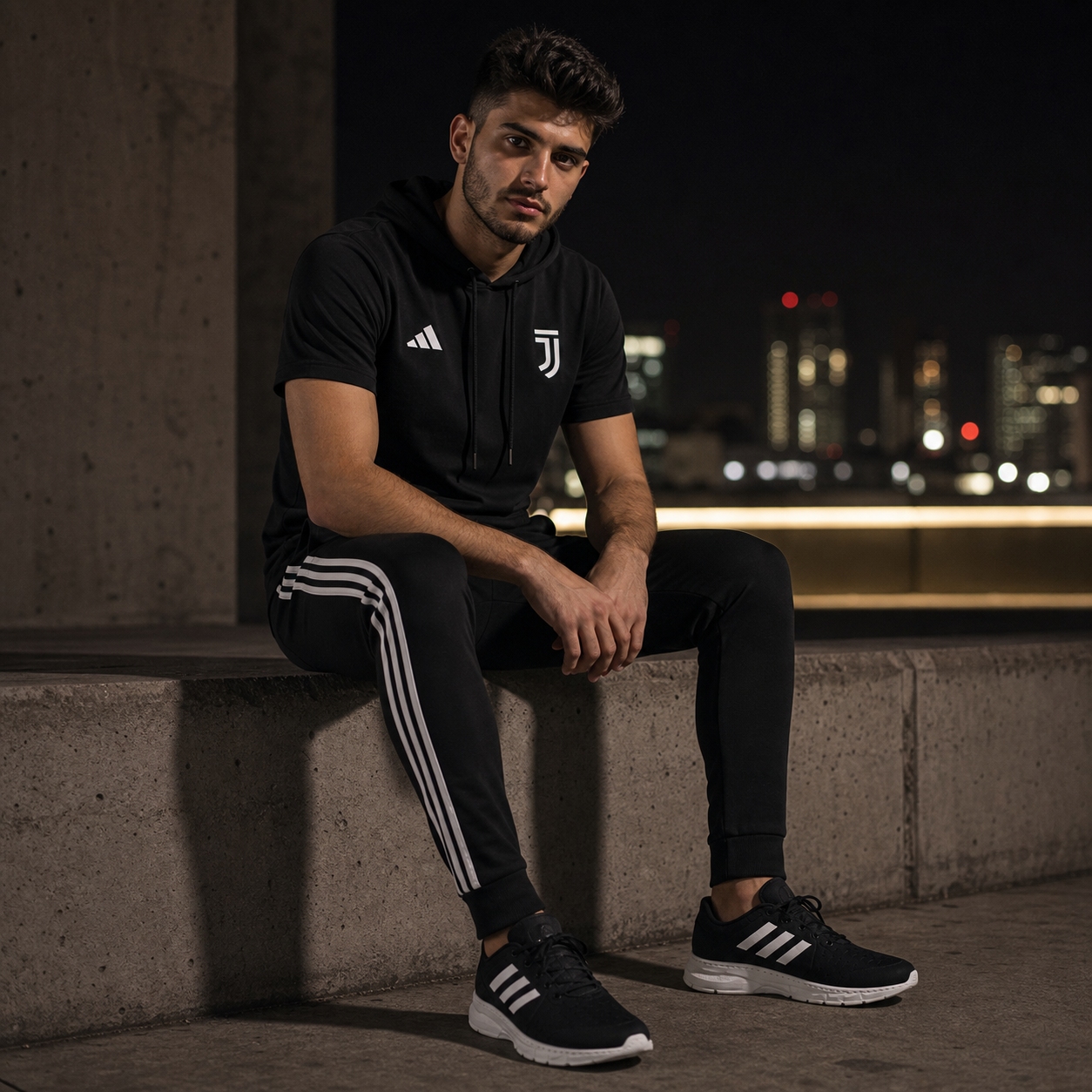 پکیج ست تیشرت کلاهدار و شلوار مردانه مدل Juventus کفش ورزشی مردانه مدل Alshen